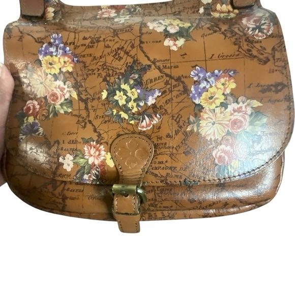 Patricia Nash English Garden Floral Map London Brown Leather Saddle Bag - Picture 4 of 16